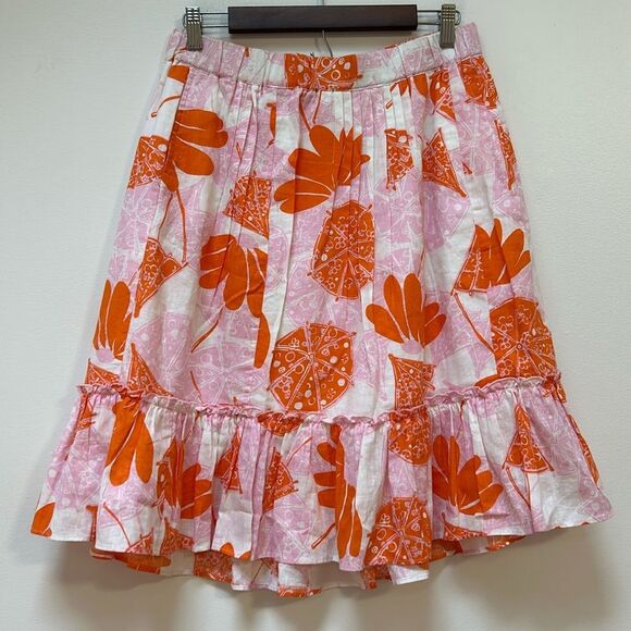 Lilly Pulitzer Seeing Double Pink Orange Linen Tiered Ruffle Skirt Size Medium - Picture 1 of 6